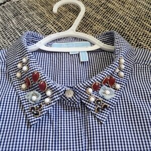 Draper James Beaded Collar Gingham Button Down Shirt